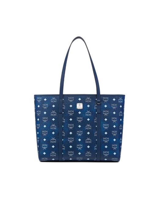 MCM Blue Blaue Monogramm Canvas Top-Zip Tote Tasche