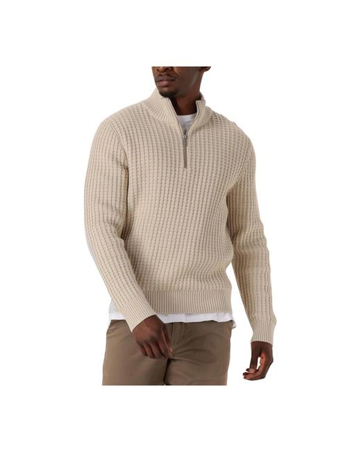 SELECTED Truien & Vesten ,Slhtom Ls Knit Structure Half Zip in het Natural voor heren