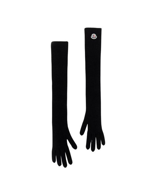 Moncler Black Wollstrickhandschuhe logo patch