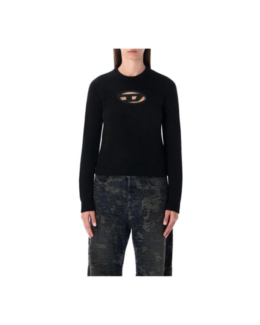 DIESEL Geribbelde Gebreide Pullover Trui in het Black