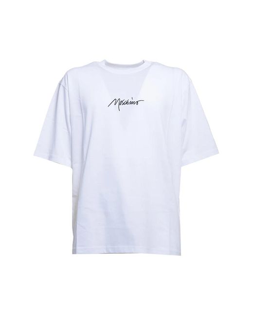 Moschino Weißes t-shirt mit schwarzer logo-stickerei in Blue für Herren