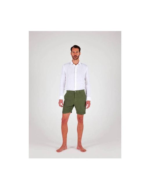 120% Lino Leinen slim fit bermuda shorts in Green für Herren