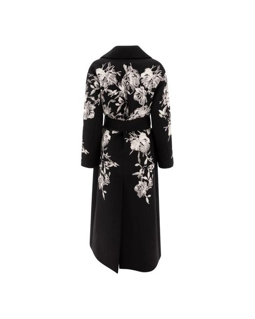 Elie Saab Zwarte Geborduurde Wollen Jas Aw24 in het Black