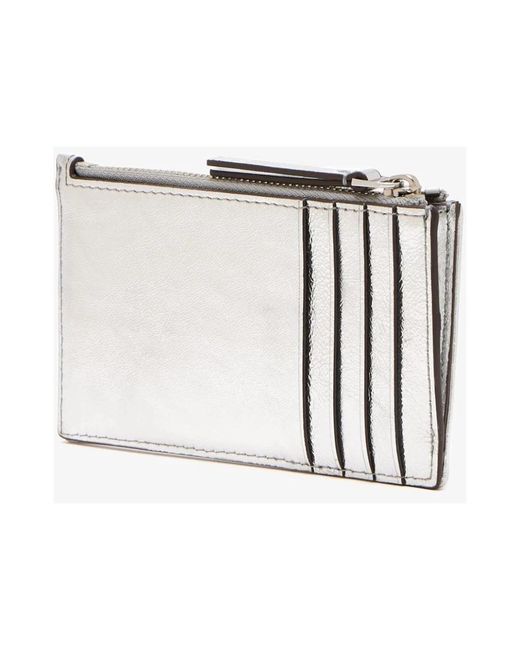 Tory Burch White Kira Diamond Quilt Metallic Zip Card Case