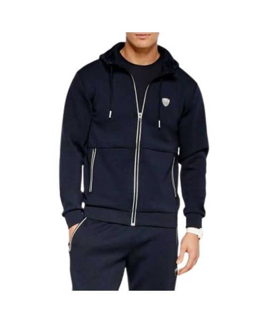 EA7 Hoodies & Sweatvesten ,Blauw ,Polyester Premium Shield Stretch Hooded Sweatshirt Van Viscosemix in het Blue voor heren