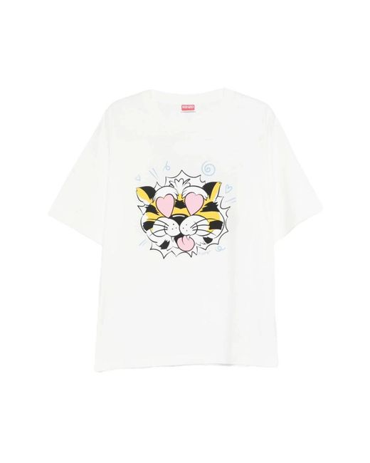 KENZO Tops ,Wit ,Katoen Wild Tiger Oversized T-Shirt in het White voor heren