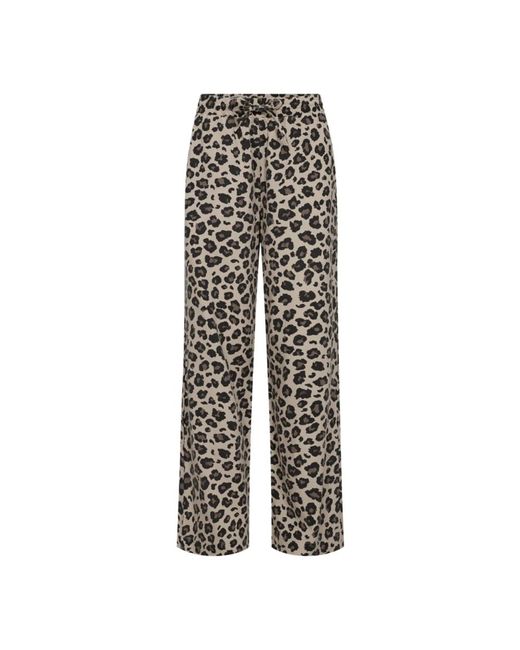 Freequent Luipaardprint Hoge Taille Broek in het Gray