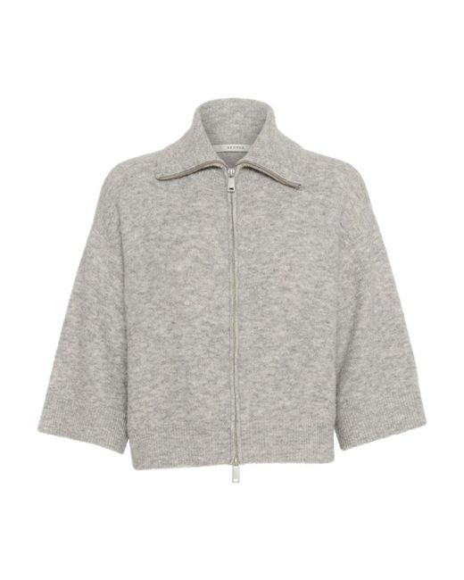 Gestuz Truien & Vesten ,Grijs ,Wol Lichtgrijze Melange Cardigan Met ¾ Mouwen in het Gray