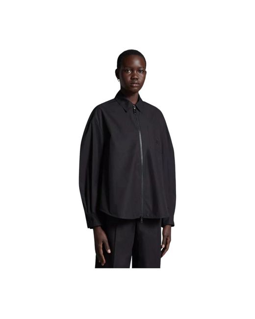 Moncler Baumwoll-popeline-zip-up-shirt offwhite,schwarzes poplin zip-up hemd leichte baumwolle