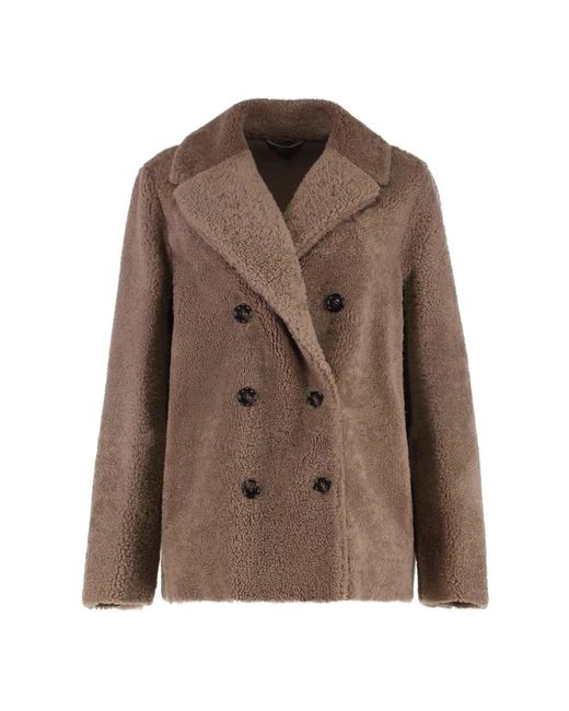 Max Mara Dubbelbreasted Peacoat Met Reverskraag in het Brown