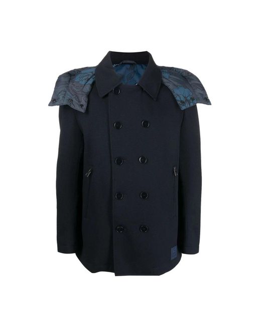 Etro Blue Double-Breasted Coats for men