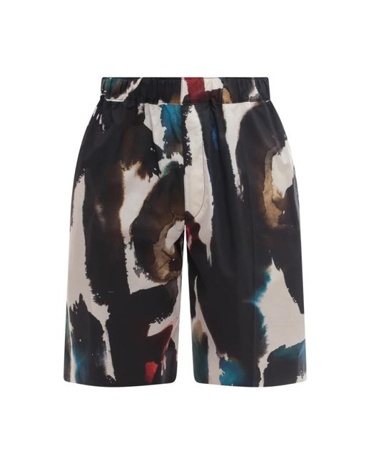McQueen Korte Broeken ,Veelkleurig ,Katoen Graffiti Acquerello Bermuda Shorts in het Black voor heren