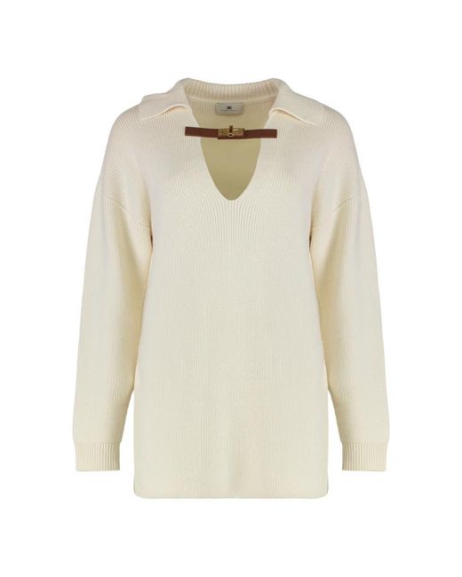 Elisabetta Franchi White V-Neck Knitwear