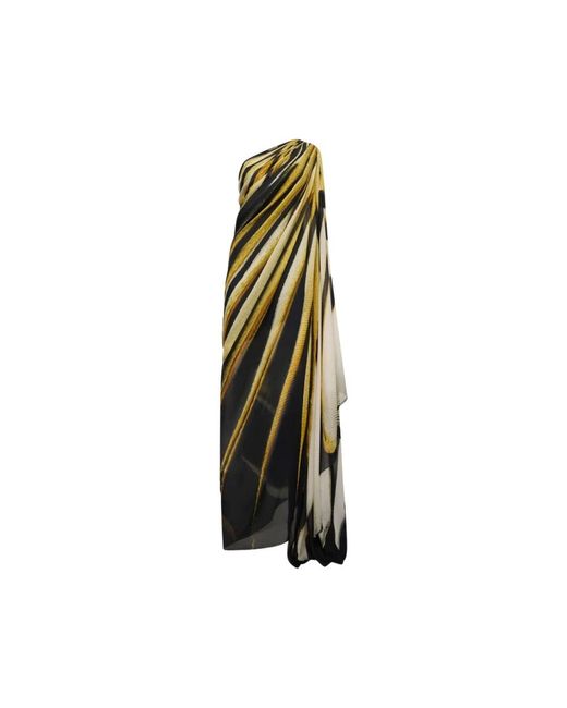 Roberto Cavalli Kleedjes ,Veelkleurig ,Gouden Print One-Shoulder Caftan Jurk in het Multicolor