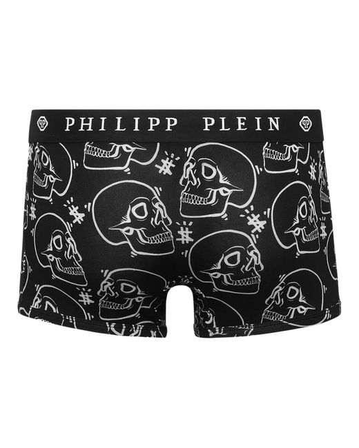 Philipp Plein Ondergoed ,Zwart ,Katoen Boxer Allover Outline Skull in het Black voor heren