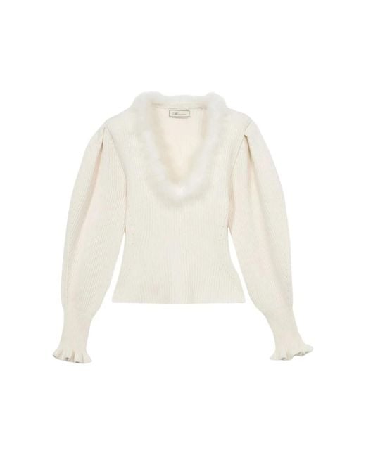 Blumarine White V-Neck Knitwear