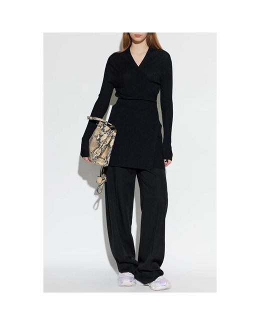 Balenciaga Truien & Vesten ,Zwart ,Leer Cardigan Met Striksluiting in het Black