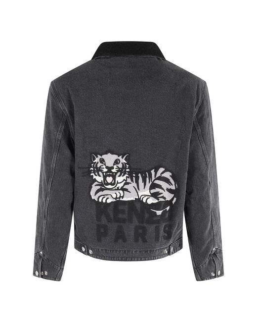 KENZO Jassen ,Grijs ,Denim Tijger Fleece Jas Steenkleur in het Gray voor heren