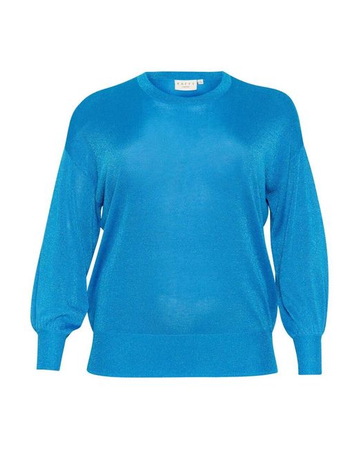 Kaffe Blue Blauer strickpullover mit puffärmeln
