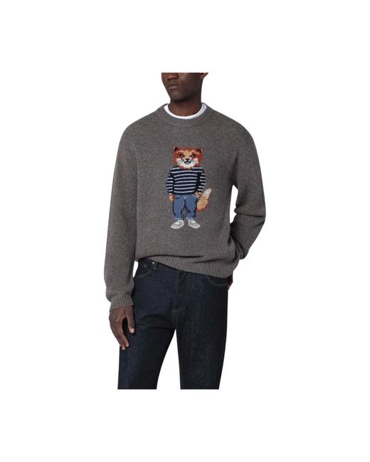 Maison Kitsuné Gray Round-Neck Knitwear for men