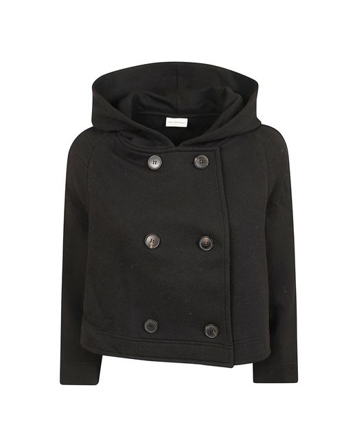 Dries Van Noten Black Double-Breasted Hooded Jacket