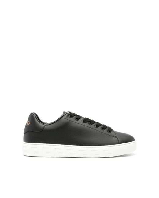 Versace Schoenen ,Zwart ,Leer Zwarte Sneakers Met Greca-Details in het Black voor heren