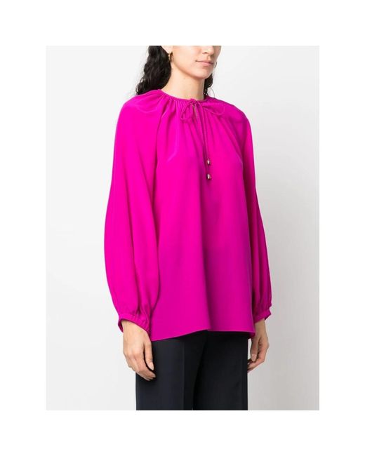 PHAEONIA Overhemden ,Roze ,Fuchsia Zijden Blouse Met Zelfstrik in het Pink