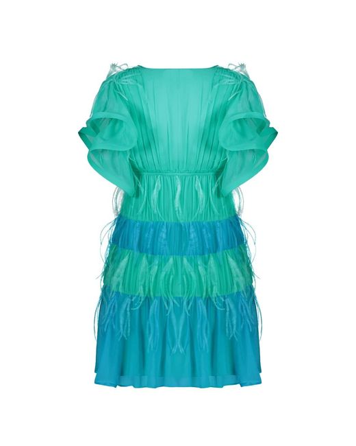 Alberta Ferretti Kleedjes ,Groen ,V-Hals Geplooide Jurk in het Blue