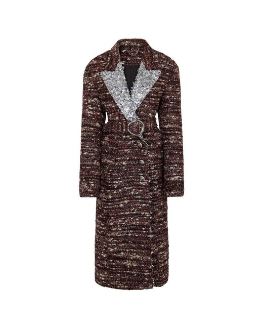 Rabanne Jassen ,Veelkleurig ,Wol Paarse Wol Boucle Paillettenjas in het Brown