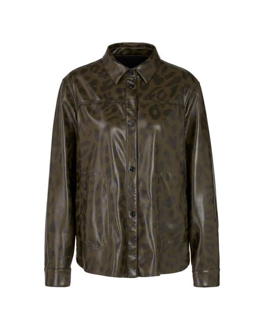Marc Cain Green Lederhemd Mit Leo-Print