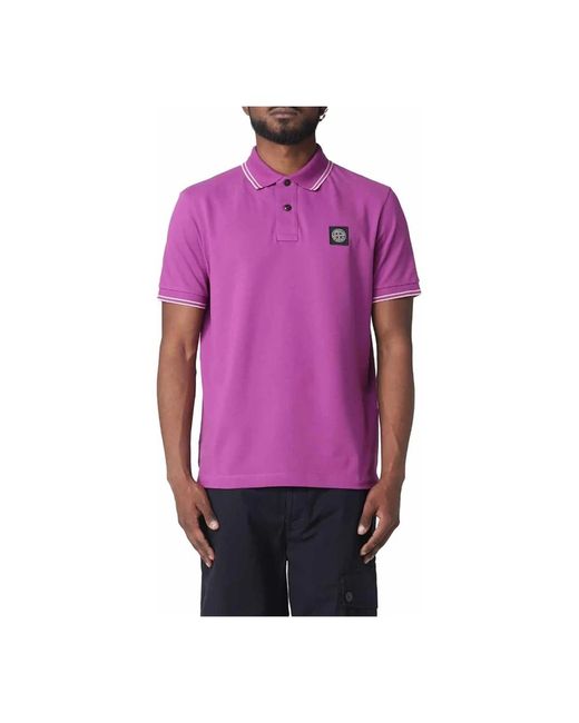 Stone Island Pique polo shirt logo kurzarm in Purple für Herren