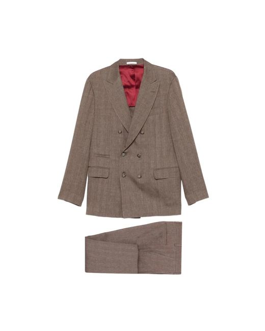 Brunello Cucinelli Brown Double Breasted Suits for men