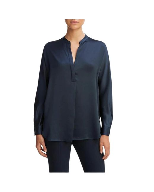 Vince Overhemden ,Blauw ,Satijn Zijden Satijnen Blouse Met Opstaande Kraag in het Blue