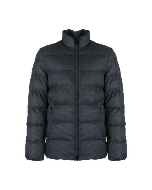 Geox Jassen ,Zwart ,Polyester Gewatteerde Jas Levico Geruit Patroon in het Blue voor heren