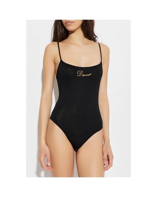 DSquared² Tops ,Zwart ,Leer Spaghetti Strap Bodysuit in het Black