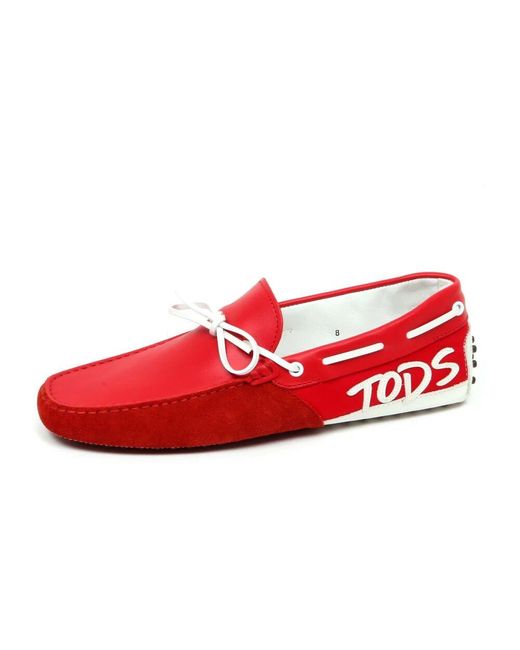 Tod's Rot/Weiße Leder Mokassin Schuh in Red für Herren