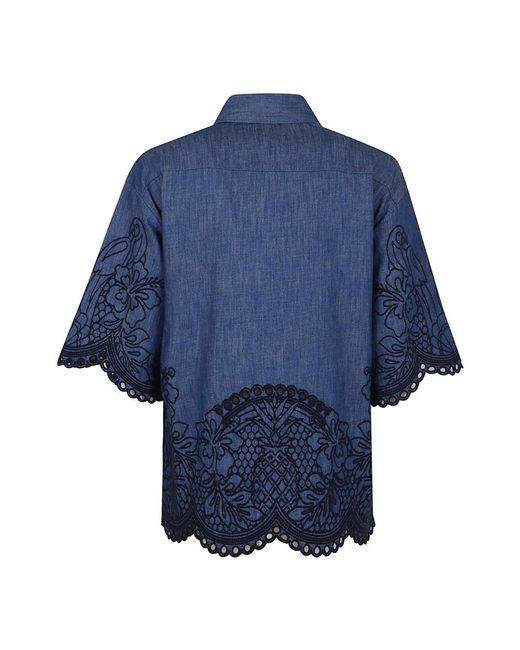 Zimmermann Overhemden ,Blauw ,Katoen Blauwe Shirt Met Scallop Hem Aw 25 in het Blue