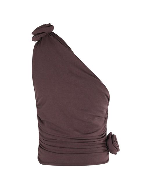 Magda Butrym Purple Bordeaux Blumiges One-Shoulder Top