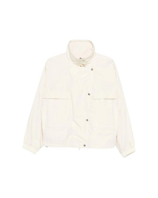 Yves Salomon Jassen ,Wit ,Leer High-Neck Jas in het Natural