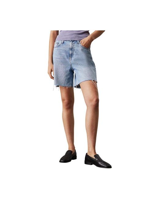 Calvin Klein Blue Denim Frayed Shorts