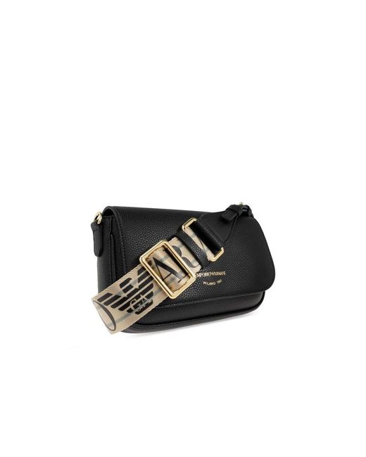 Emporio Armani Black Schwarze logo-print schultertasche mit goldfarbener hardware