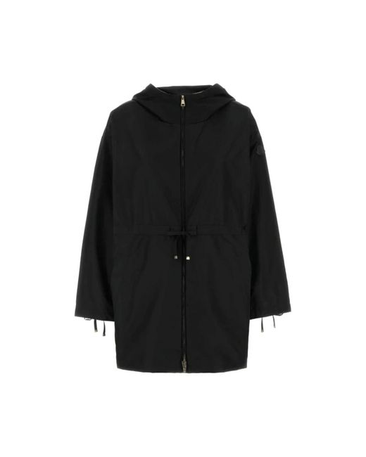 Moncler Jassen ,Zwart ,Polyester Zwarte Jas Met Ritssluiting En Trekkoord Taille in het Black