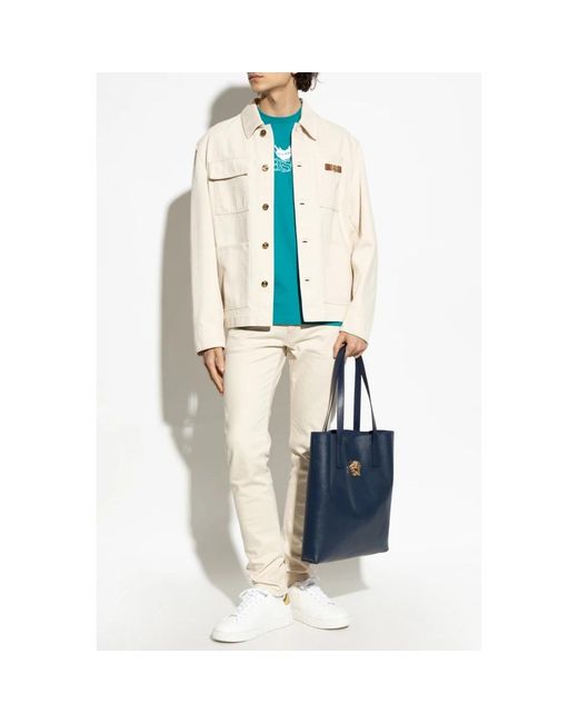 Versace Tops ,Blauw ,Katoen Logo T-Shirt in het Blue voor heren