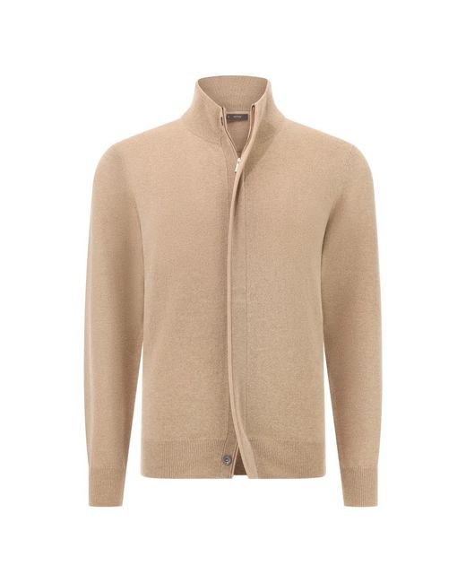 Boggi Truien & Vesten ,Wol Wool/Cashmere Full-Zip Jumper in het Natural voor heren