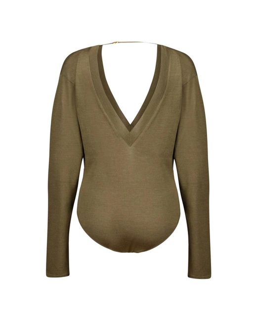 Body De Malla Verde Con Escote En V, Mujer, Talla Saint Laurent de color Green