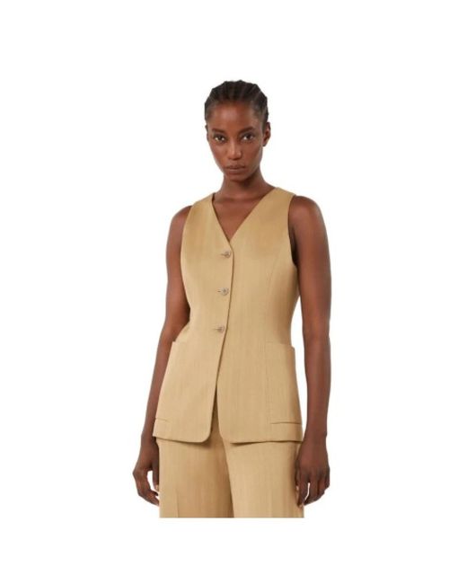 Max Mara Veste Sans Manches En Jersey Jacquard À Fines Rayures in het Natural