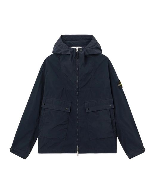 Stone Island Jassen ,Blauw ,Polyester Hooded Wind Jacket in het Blue voor heren