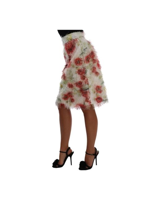 Dolce & Gabbana Brown Floral Patterned Pencil Straight Skirt