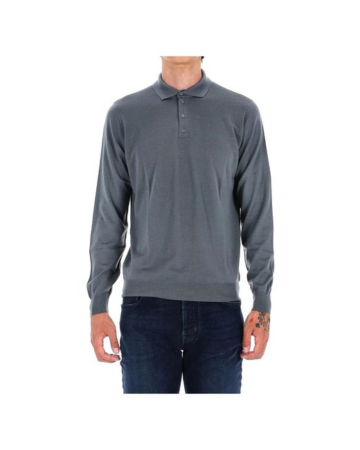 Drumohr Tops ,Grijs ,Wol Groene Polo Super 140's Extrafijne Wol in het Blue voor heren
