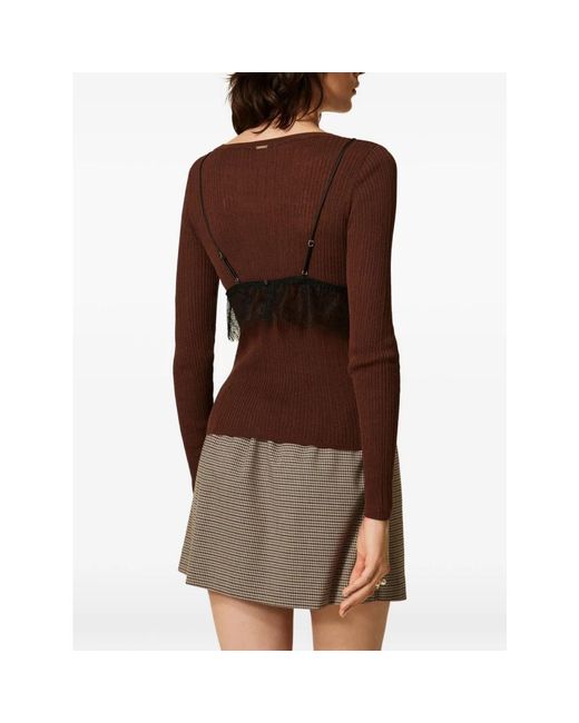 Twinset Brown Round-Neck Knitwear